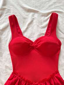 Soleia 浪漫露肩分层迷你连衣裙，适合节日、圣诞节、情人节、约会 - 红色套装 - 紅色 - 查看 4