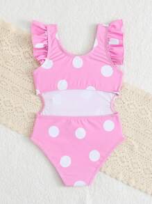 SHEIN Infant/Baby Girl Cute Bunny Embroidery & Polka Dot Print One-Piece Swimsuit - Multicolor - View 2