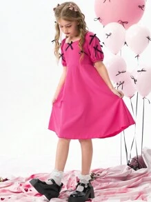 SHEIN Explorewe Girls Fuchsia Bow Decor Dress