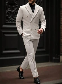 Manfinity Mode Conjunto de traje de moda Manfinity: Chaqueta y pantalones, moda minimalista, uso diario casual, regalos para el novio