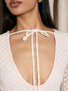 AiiRZ 优雅长袖锁孔长裙新娘送礼会婚礼宾客招待会蜜月蕾丝细节晚礼服特殊场合及地长款 - 卡其色 - 查看 6