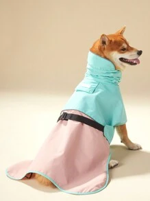 PETSIN 1 buah Jas Hujan Hewan Peliharaan, Blok Warna Hijau Mint & Merah Muda, Berkerudung, Kerah Tinggi, Pinggiran Reflektif, Tahan Angin, Gesper yang Dapat Diatur, Tahan Air, Cocok Untuk Anjing - MultiWarna - View 4