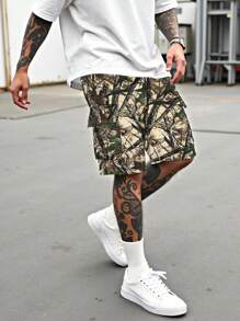 Manfinity Dauomo Men's Casual Shorts With Branch Print And Pockets - Multicolor - View 1