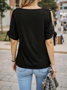 INAWLY Damen Herbst elegante schulterfreie Bluse mit Kunstperlen Dekor