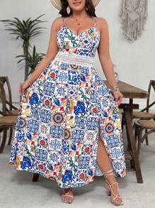 SHEIN VCAY Große Größen Boho Trägerkleid mit Schlitz an der Seite, lässig für den Sommer