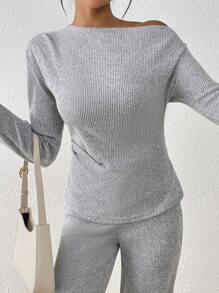 SHEIN Essnce Women's Plush Shoulder Strap Winter Warm Outfit - Grey - View 4