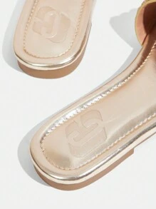 CUCCOO TILAWA Glamorous Sparkling Champagne Color Strap Embellished Slide Sandals - Gold - View 5