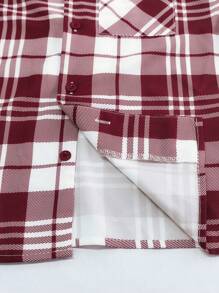 女士红色经典格子短袖短裤两件套睡衣套装，现代时尚 - 紅色 - 查看 4