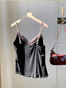 Comfortcana Women's Fashionable Leopard Print Patchwork Adjustable Spaghetti Strap - Black - View 2