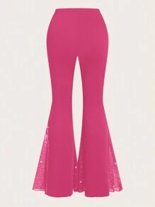 Sweetra 大码纯色网眼拼布喇叭裤，休闲日常穿着