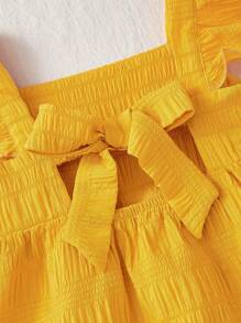 SHEIN Baby Girl & Mother Matching Ruffled Trim Yellow Summer Vacation Dress - Yellow - View 3