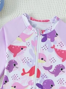 Baby Girl Graphic Print Ruffled Edge One-Piece Swimsuit - Multicolor - View 4