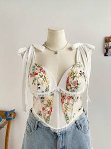 Soleia Blusa de tirantes con bordado floral estilo bohemio para mujer tallas grandes, para el verano - Multicolor - Ver 7