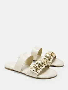 CUCCOO CURVES Women's Wide Width Flat Bohemian Beach Holiday Casual Sandals - Beige - View 4