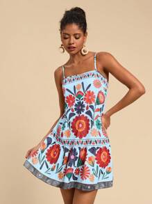 Travachic Simple & Chic Casual Everyday Printed Cami Dress - Blue - View 3