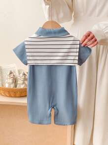 2 pezzi outfit per neonati maschi, tuta carina e alla moda con scialle staccabile, adatto per giocare all'aperto d'estate - Multicolore - Visualizzare 2