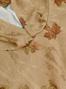 INAWLY Áo nỉ dài tay có mũ trùm đầu dáng rộng in họa tiết lá dành cho nữ mùa thu - Màu vàng - Xem 5