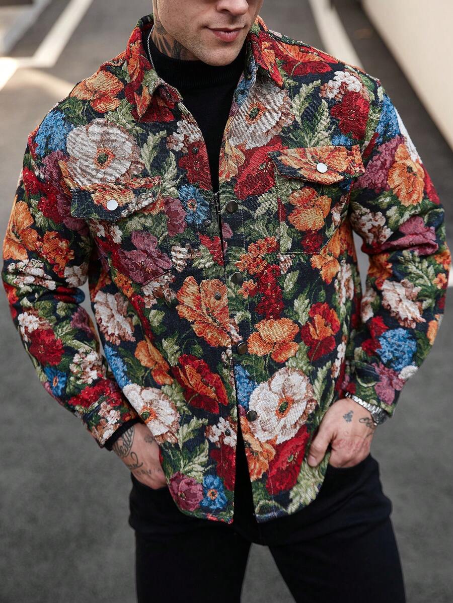 Manfinity Homme Men's Floral Print Long Sleeve Jacket - Multicolor - View 1