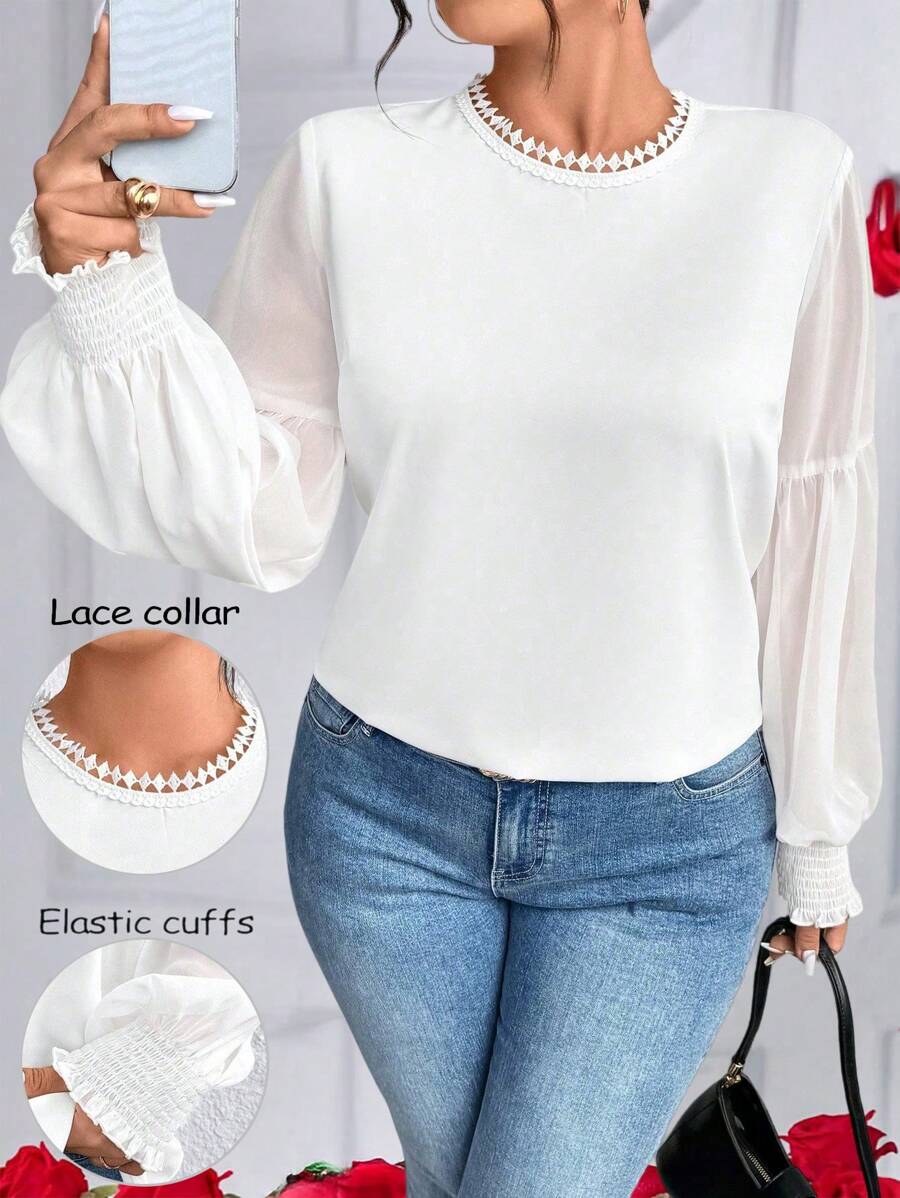 SHEIN Clasi Blusa elegante de bainha evasê com cintura marcada, acabamento fosco, para mulheres - Branco - Visão 1