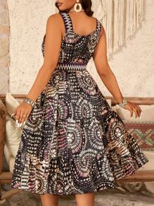 Breezaya Plus Size Women Bohemian Vintage Woven Tape Decor V-Neck Sleeveless Dress