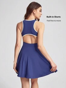 SHEIN Sports 女士圆领日常健身运动休闲蓝色连衣裙 - 藍色 - 查看 1