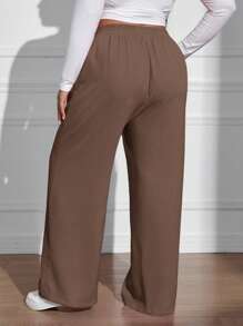 SHEIN EZwear Pantalones de unicolor informales para talla grande, versátiles para el trabajo y el uso diario