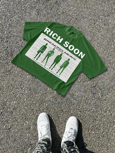 Manfinity Roghcode Young Men's Street Brand Poster Portrait Heat Transfer Print Street Graphic Black Short T-Shirt