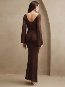 Anewsta 女士纯色喇叭袖毛衣裙，休闲假日风格