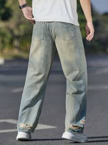 Manfinity Homme Jeans casual da uomo a gamba dritta con coulisse in vita - Blu - Visualizzare 2