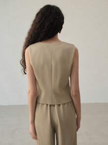 MOTF PREMIUM TEXTURED SINGLE BREASTED WAISTCOAT - Khaki - View 3