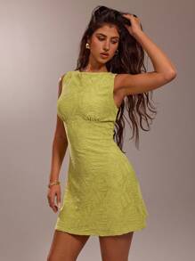 SHEIN Forever 21 女士休闲纯色纹理迷你连衣裙 - 綠色 - 查看 4