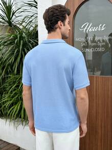 Manfinity VCAY Men's Knit Jacquard Textured Polo Shirt, Short Sleeve Casual Suitable For Summer