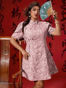 SHEIN LUNE 大码女式农历新年中式 A 字形连衣裙 - 粉色 - 查看 6