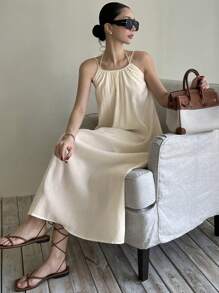 DAZY 女士宽松细肩带中长度假连衣裙太阳裙，休闲女士连衣裙