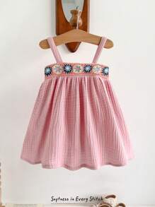 Cozy Pixies 钩编饰边细肩带束腰女婴连衣裙 - 粉色 - 查看 7