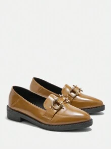 CUCCOO CURVES Sepatu Oxford Wanita Ukuran Besar, Lebar, Pas, Sol Tebal, Ujung Datar, Ujung Lancip, Warna Hitam Polos, Bagian Depan Dalam, Bertali - Unta - View 6