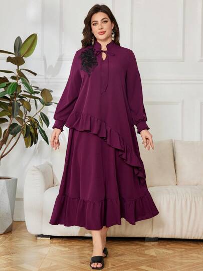 Lacomfia 大码高领贴花优雅连衣裙