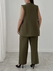 EURMUSE Bộ vest thanh lịch cỡ lớn kèm quần và - màu xanh lá - Xem 2
