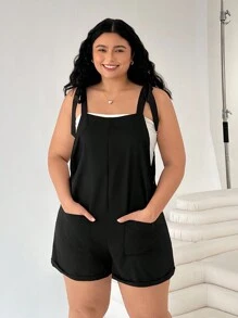 Solflare Plus Size Women Overalls,Casual Versatile Black Suspender Romper,Spring Summer Clothes - Black - View 3