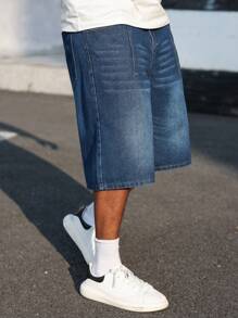 Manfinity Homme Plus Size Men's Casual Washed Denim Shorts