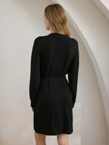 Ocili Leisure Comfortable Ribbed Soft & Draping Women's Bathrobe Loungewear Robe - Black - View 3