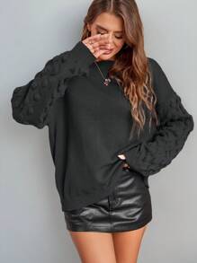 SHEIN Essnce Women's Solid Color Sweater With Puff Sleeves, Holiday Oversized Knit Pullover, Dark Gray, Women's Sweater, Winter Women Clothes