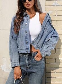 SHEIN Essnce Fashionable Casual Everyday Versatile Loose Denim Jacket For Women - Light Wash - View 5