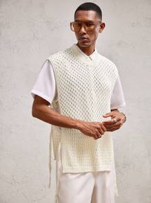 AKNOTIC Party Men's Oversized Round Neck Loose Knit Pullover, Suitable For Everyday Wear - Apricot - View 1