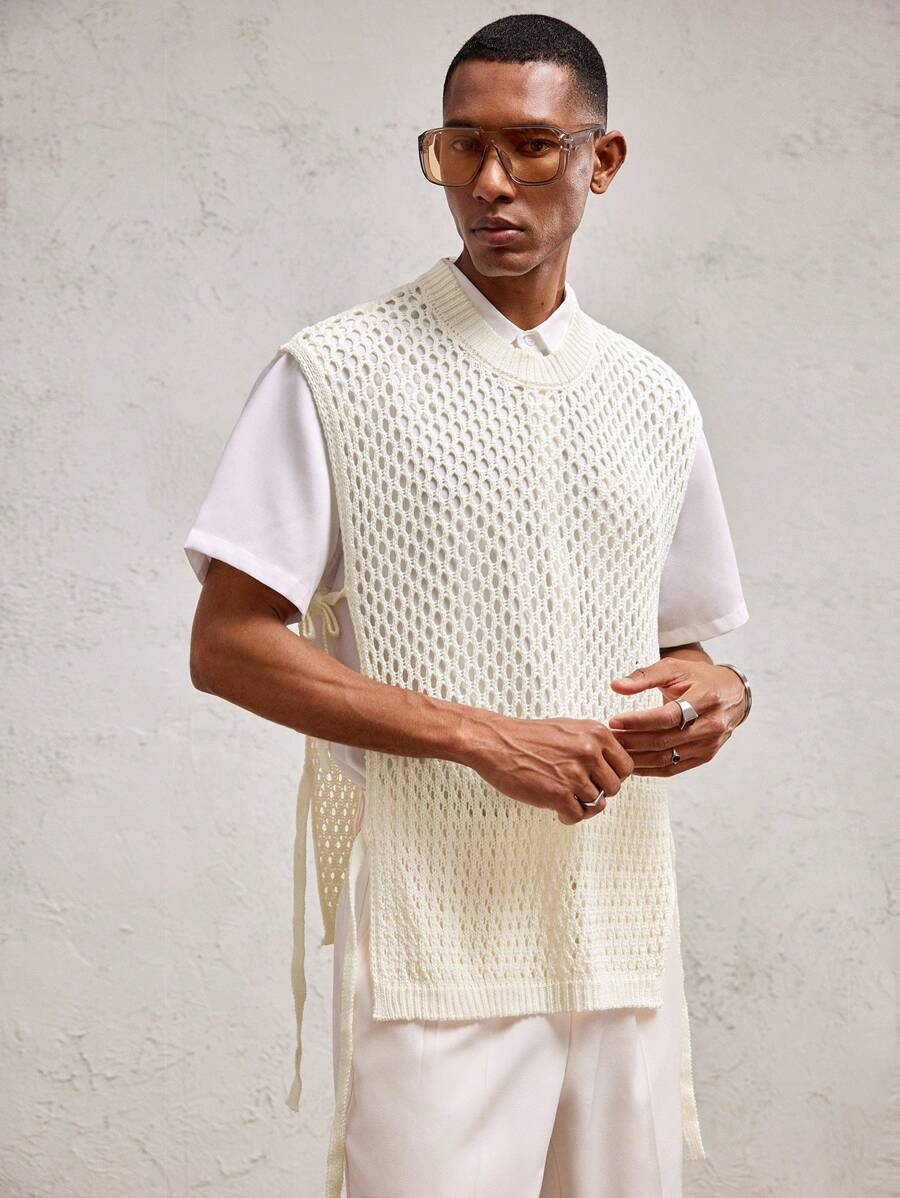 AKNOTIC Party Men's Oversized Round Neck Loose Knit Pullover, Suitable For Everyday Wear - Apricot - View 1