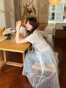 DAZY Đầm ren dài đến bắp chân cho nữ Đầm suông Đầm dạ hội - trắng - Xem 1