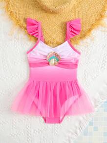 Traje de baño de una pieza minimalista y de moda casual para uso diario para niñas jóvenes - Rosa Pálido - Ver 6