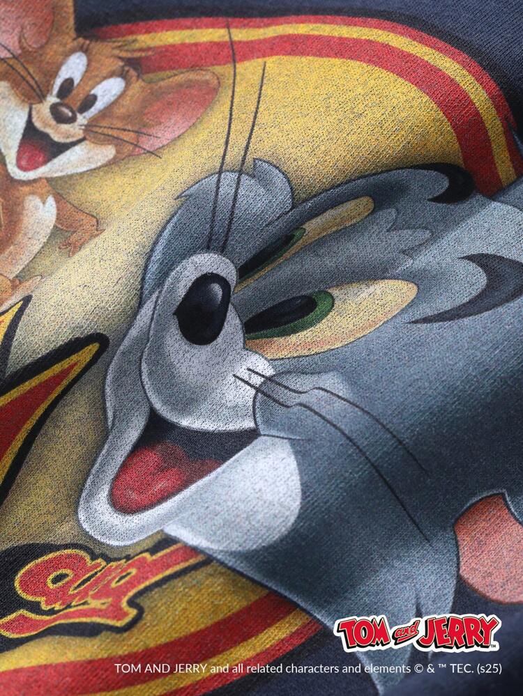 TOM AND JERRY X DAZY Women's Raglan Sleeve Cartoon Graphic Print Contrast Color T-Shirt Cute Top, Teacher