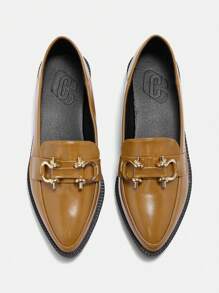 CUCCOO CURVES Sepatu Oxford Wanita Ukuran Besar, Lebar, Pas, Sol Tebal, Ujung Datar, Ujung Lancip, Warna Hitam Polos, Bagian Depan Dalam, Bertali - Unta - View 2