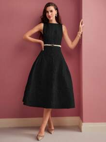 MOTF PREMIUM JACQUARD FIT & FLARE DRESS - Black - View 3